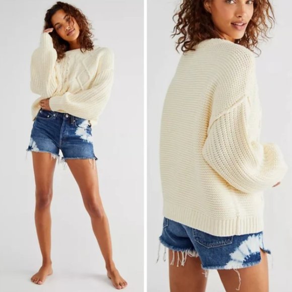 Free People Sweaters - Free People Dream Cable Crewneck Sweater In Cream